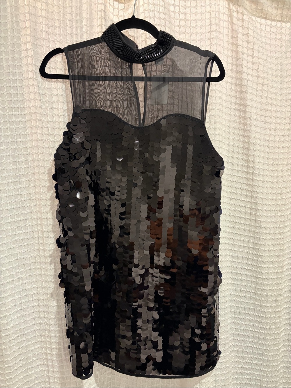 H&M Black Sequin Mesh High-Neck Mini Dress
